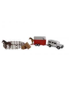 Kids Globe Farming Land Rover met paardentrailer en accessoires 520213