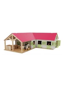 Kids Globe Horses Paardenhoekstal met 4 boxen en berging 1:24 roze 610210